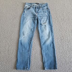 Judy Blue Jeans Womens 5/27 Blue Boyfriend Fit Distressed Low Rise Stretch Wash
